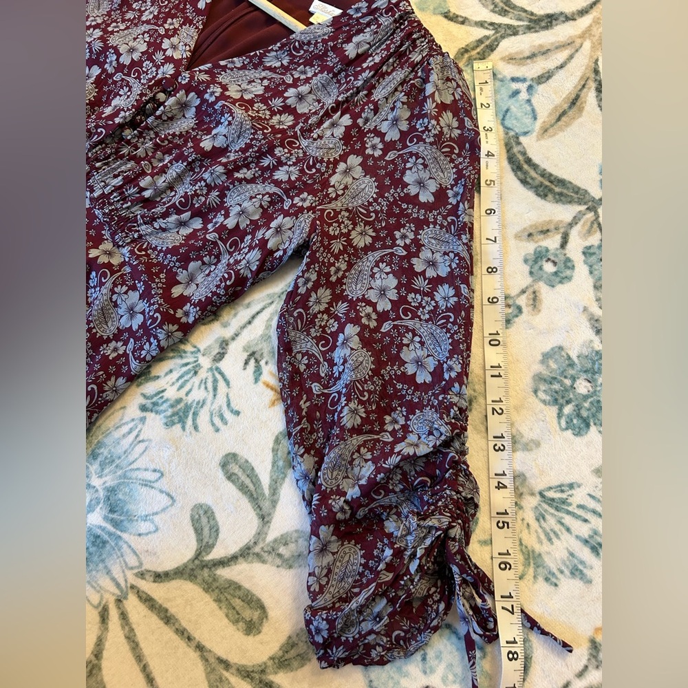 Shoshanna Burgundy and Blue Floral & Paisley Sharkbite Dress - Picture 11 of 12